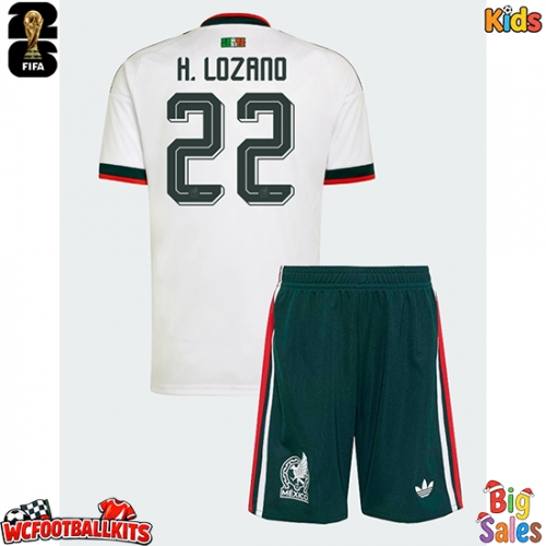 Mexico Hirving Lozano #22 Replica Away Stadium Kit for Kids World Cup 2026 Short Sleeve (+ pants)
